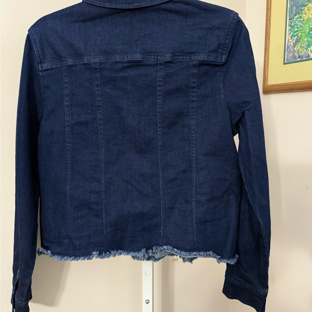 ECRU Fringed Hem Denim Jacket. NWOT. Size Medium. - Picture 2 of 7